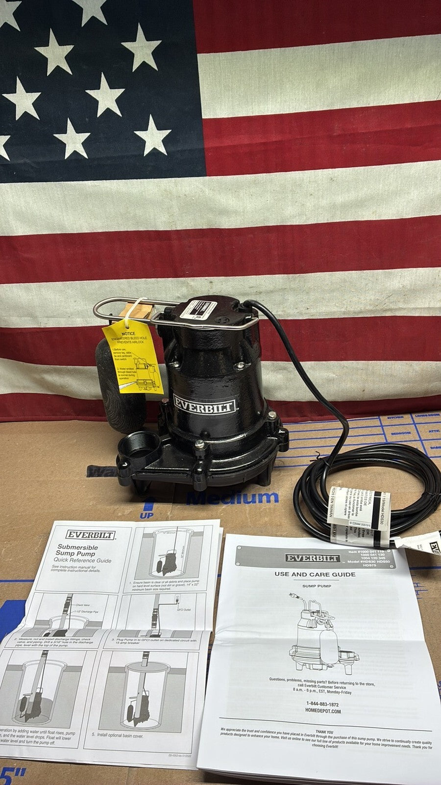 Everbilt HDS30 1/3 HP Cast Iron Submersible Sump Pump open box