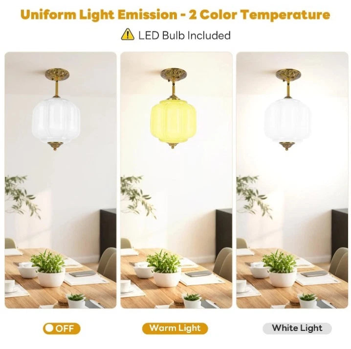 9in White Milk Glass Ceiling Light, LED Bulb Included, Vintage Schoolhouse OB