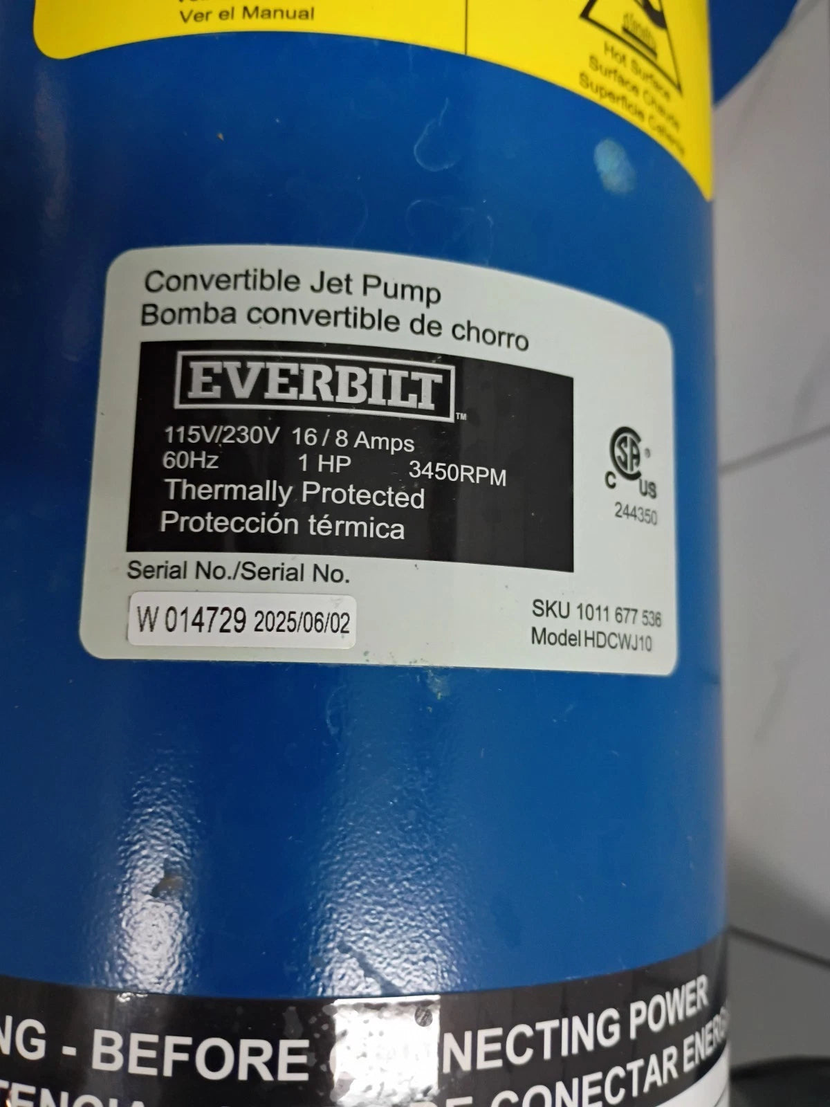 Everbilt HDCWJ10, 1 HP Professional Convertible Jet Pump PARTS ONLY