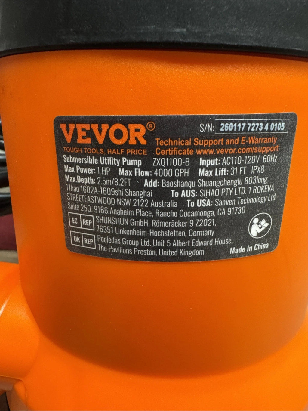 Submersible Utility Pump ZXQ1100-B