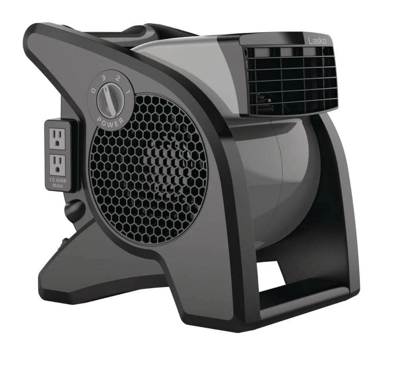 Lasko 11.2 in. 3-Speed High Velocity Pivoting Blower Fan with Outlets in Gray’