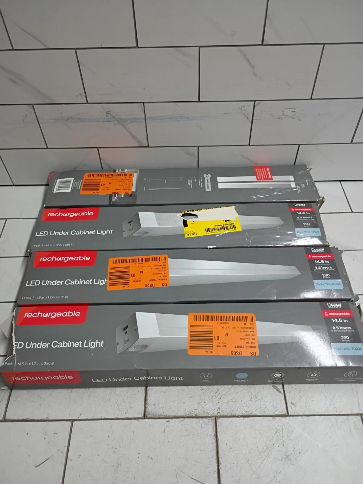 (4 Pack) Feit Electric LED Rechargeable 4000K White Under Cabinet Light 14.5" OB