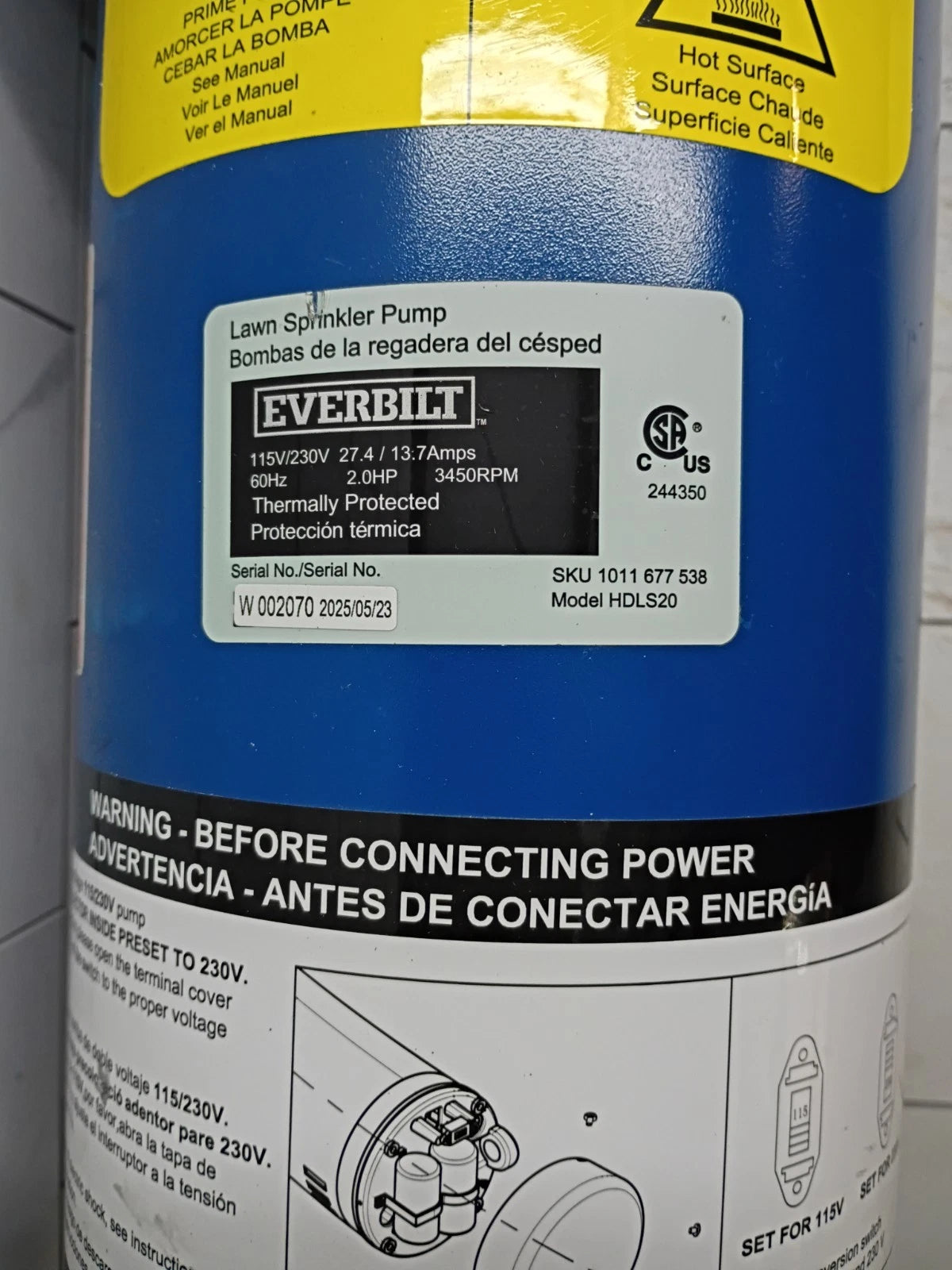 Everbilt 2HP Professional Irrigation Pump Iron 115/230 Dual Voltage FOR PARTS
