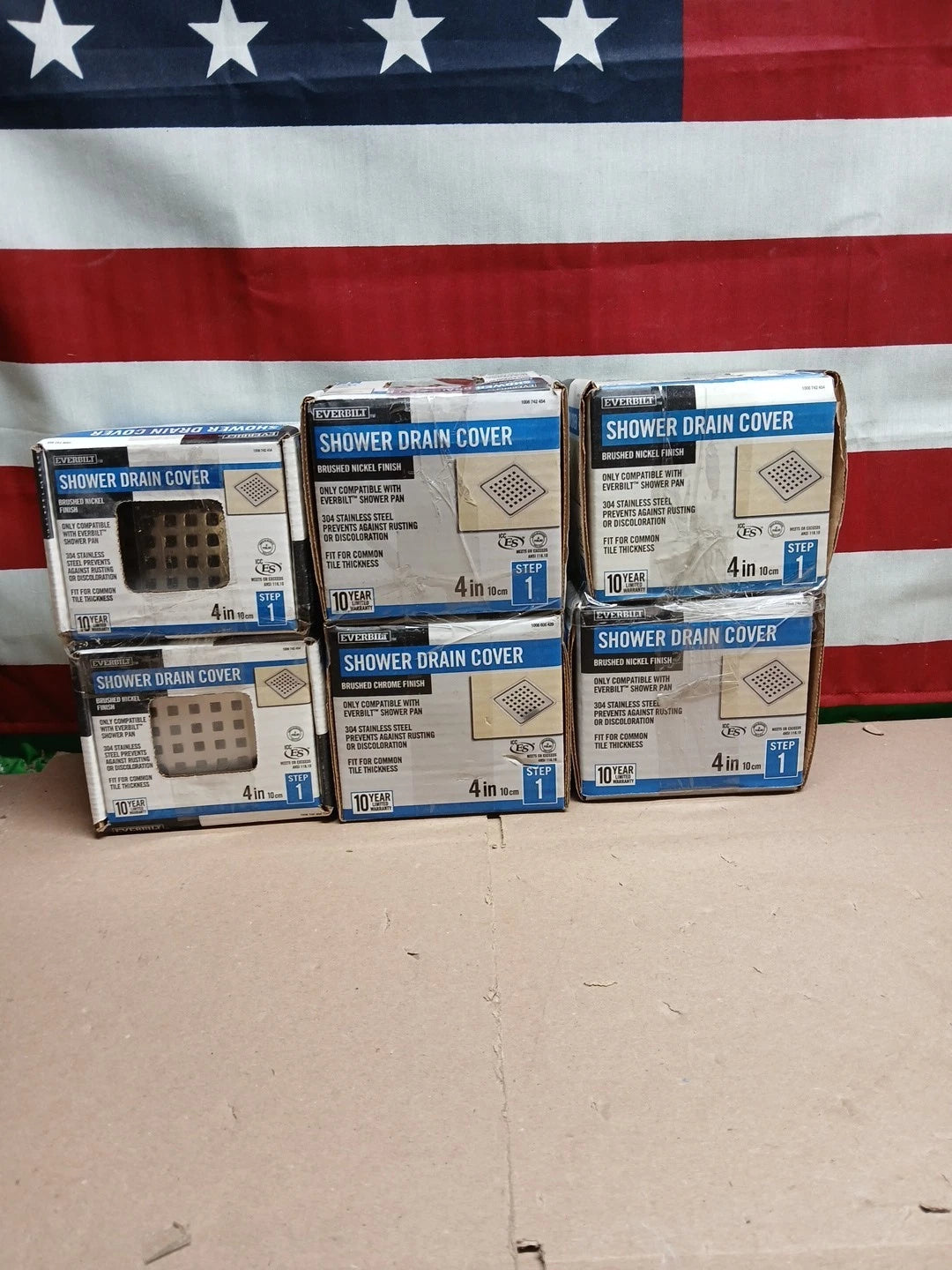 LOT Of 6 Everbilt Watershield Shower System 4 in. Brushed Nickel Square Drain