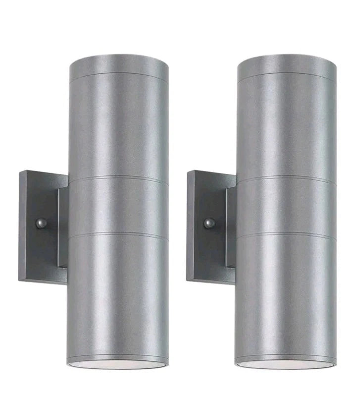 Modern Outdoor Wall Lights, Up/ Down Patio Lights in Aluminum Cylinders, Gray