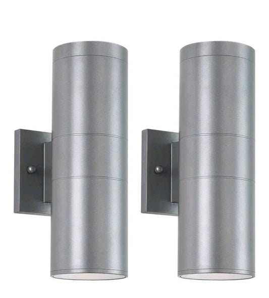 Modern Outdoor Wall Lights, Up/ Down Patio Lights in Aluminum Cylinders, Gray
