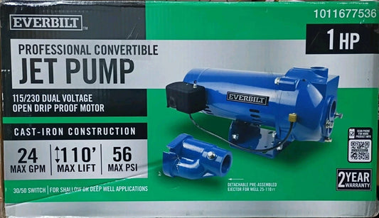 Everbilt 1 HP Professional Convertible Jet Pump. Open Box.