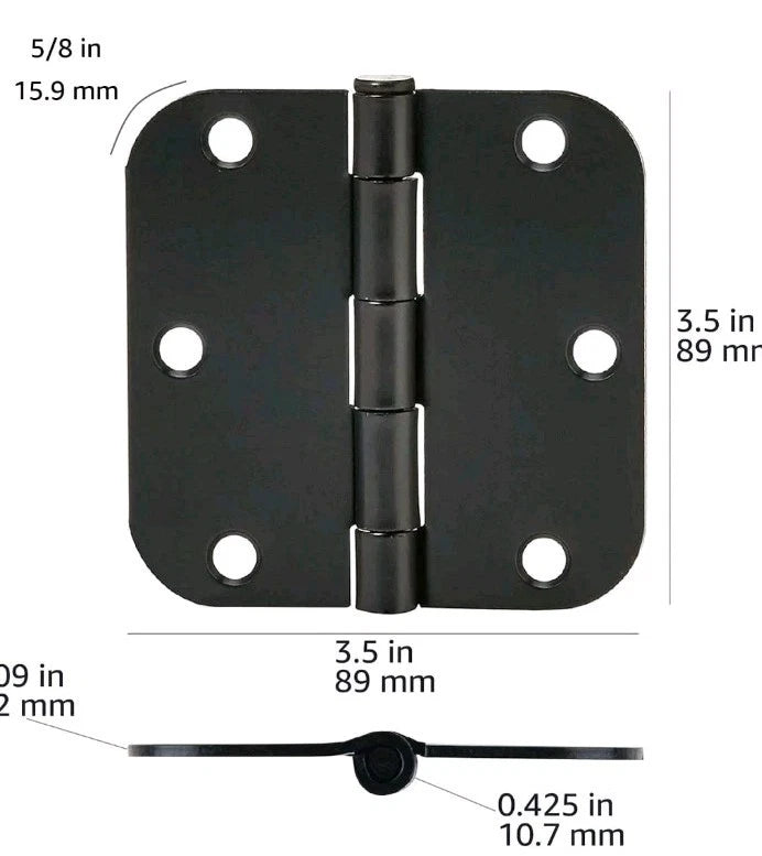 18pk Rounded Interior Door Hinges Matte Black 3.5" x 3.5" - OB