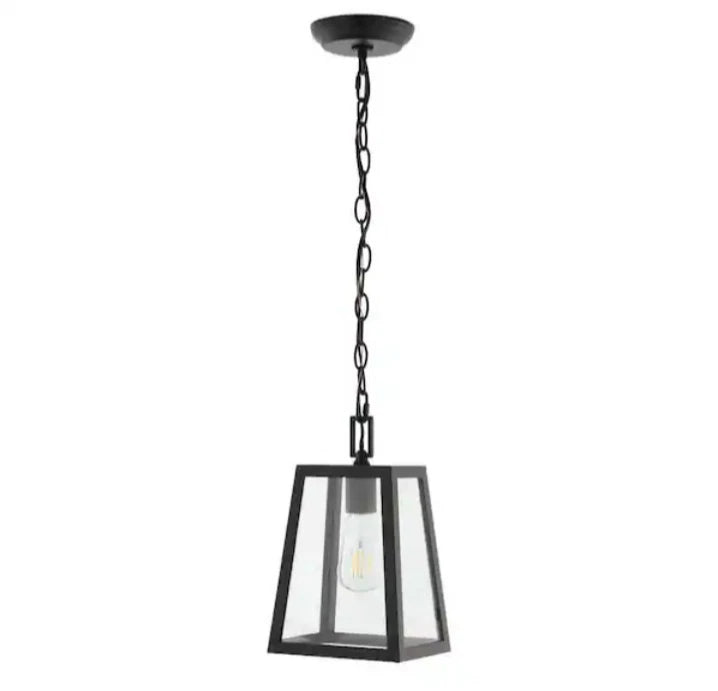 Glendale 6.75 in. 1-Light Black/Clear Outdoor LED Pendant Farmhouse Open Box