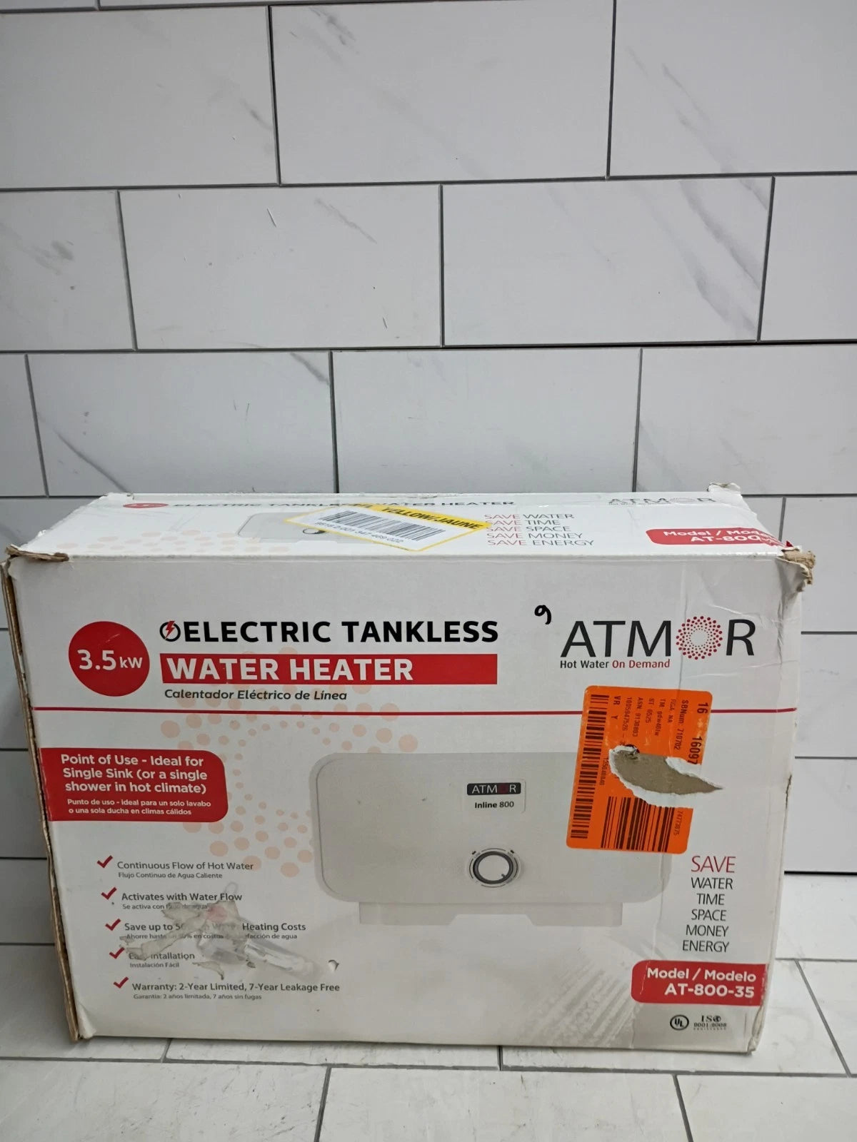 ATMOR AT-800-35: 3.5kW Single Electric Tankless Water Heater 120V 0.5GPM OB