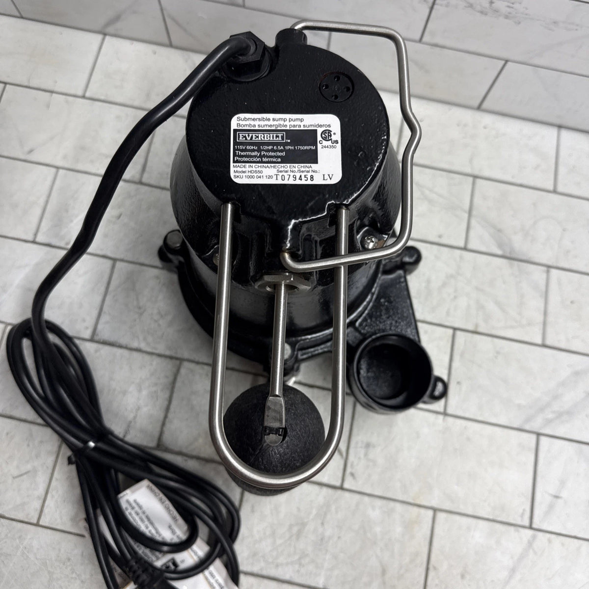 Everbilt HDS50 1/2 HP Cast Iron Submersible Sump Pump Used Good Condition