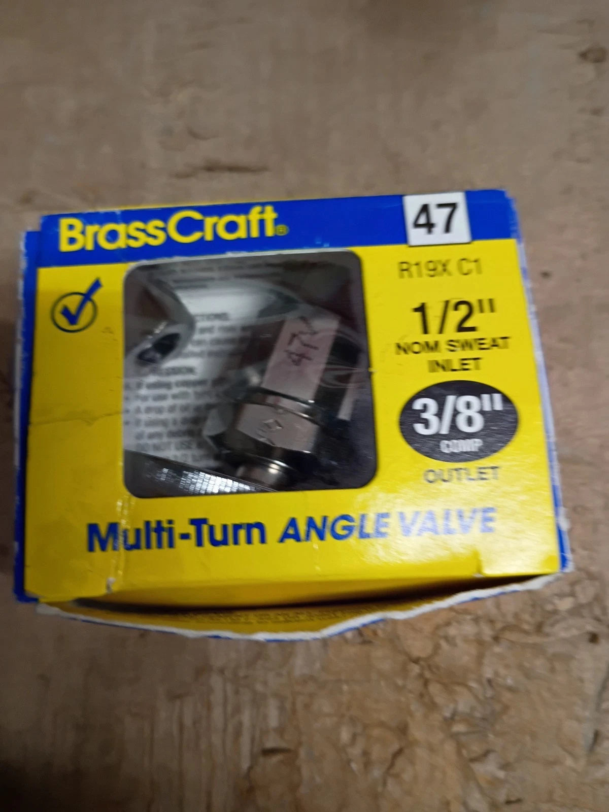 14 Pk BrassCraft Multi-Turn Angle Valve 1/2'' INLET 3/8'' Outlet R19X C1 #47 OB