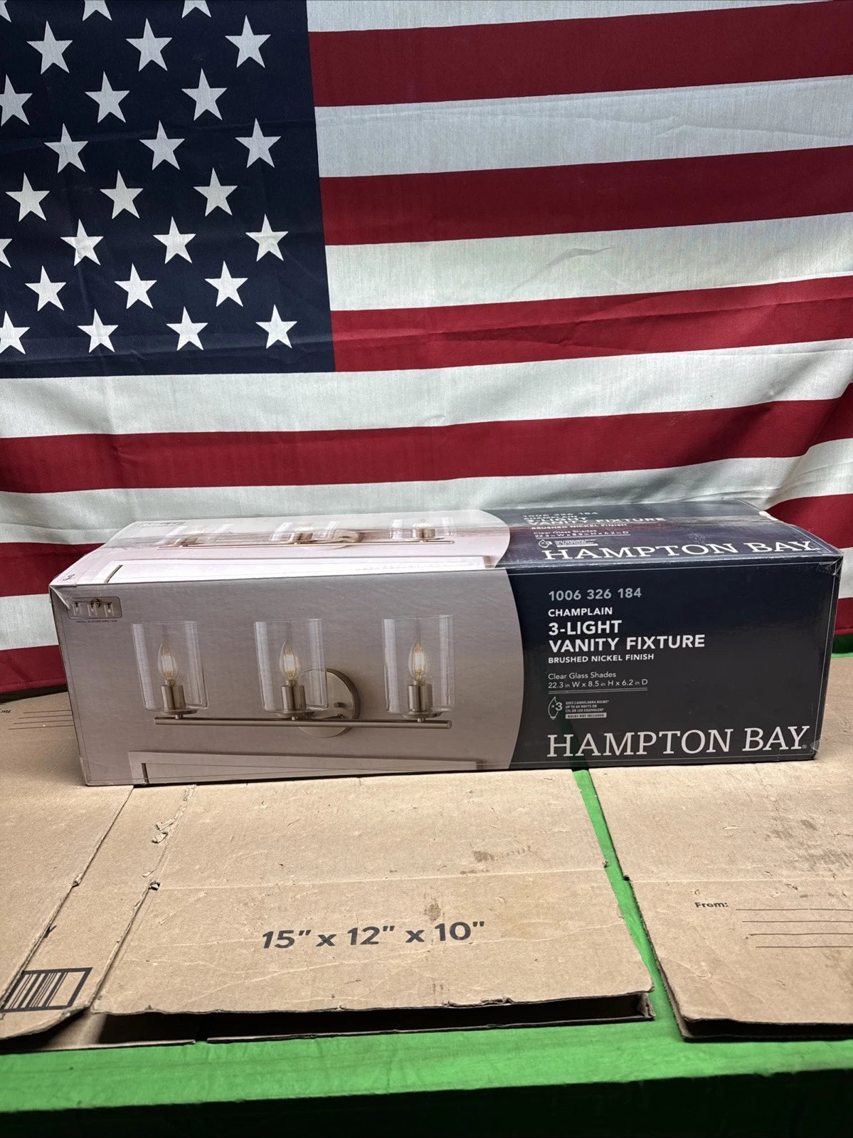 Hampton Bay Champlain 3-Light Modern Bathroom Vanity Light w/ Clear Glass Shades