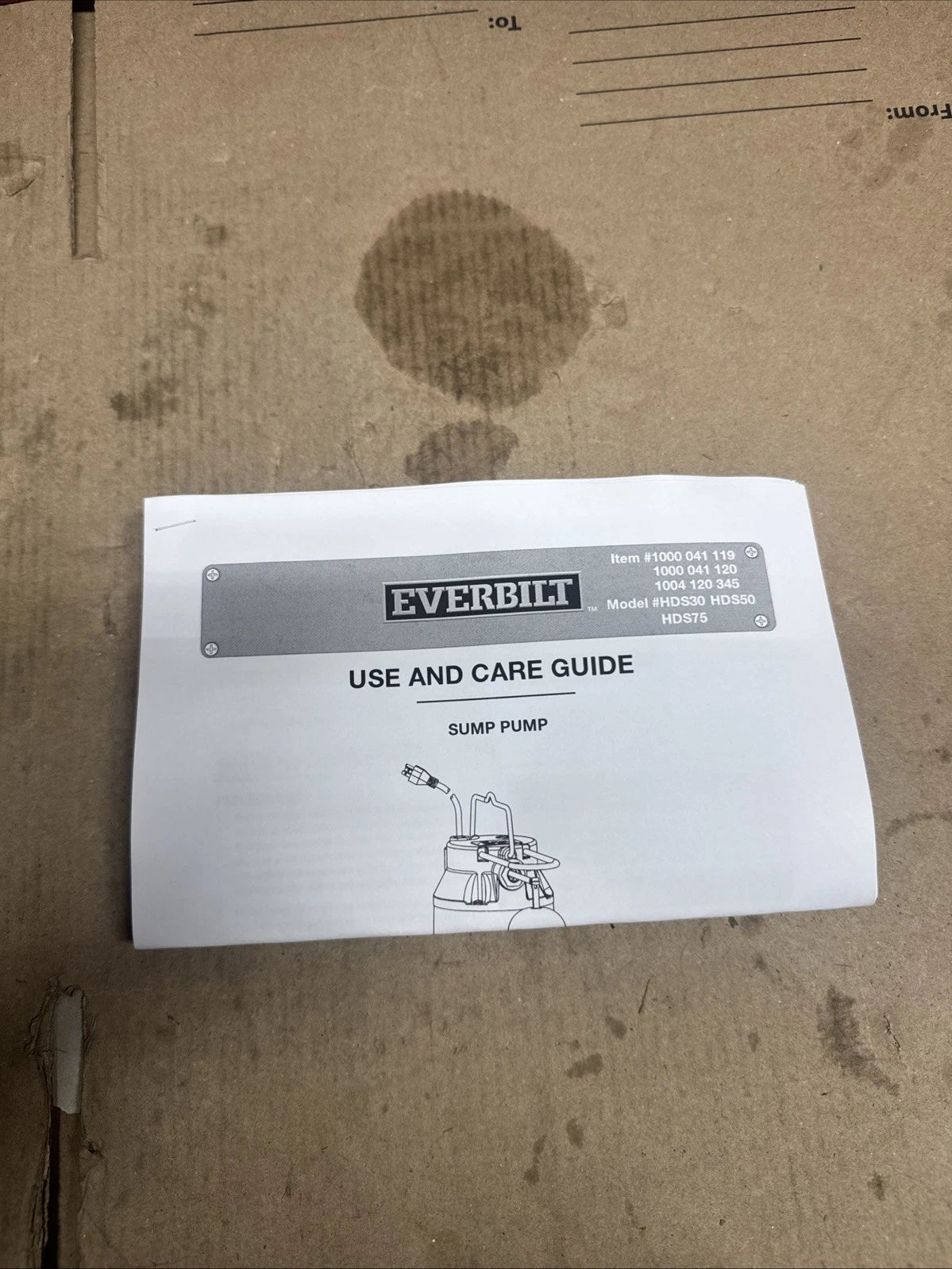 Everbilt 1000041119 1/3 HP Cast Iron Submersible Sump Pump New Open Box