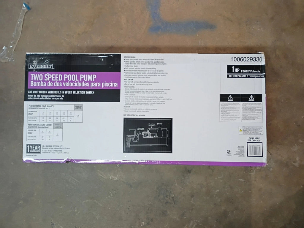 Everbilt SPP10002-2SP 1HP Pool Pump InGround 2 Speed 230V New Open Box