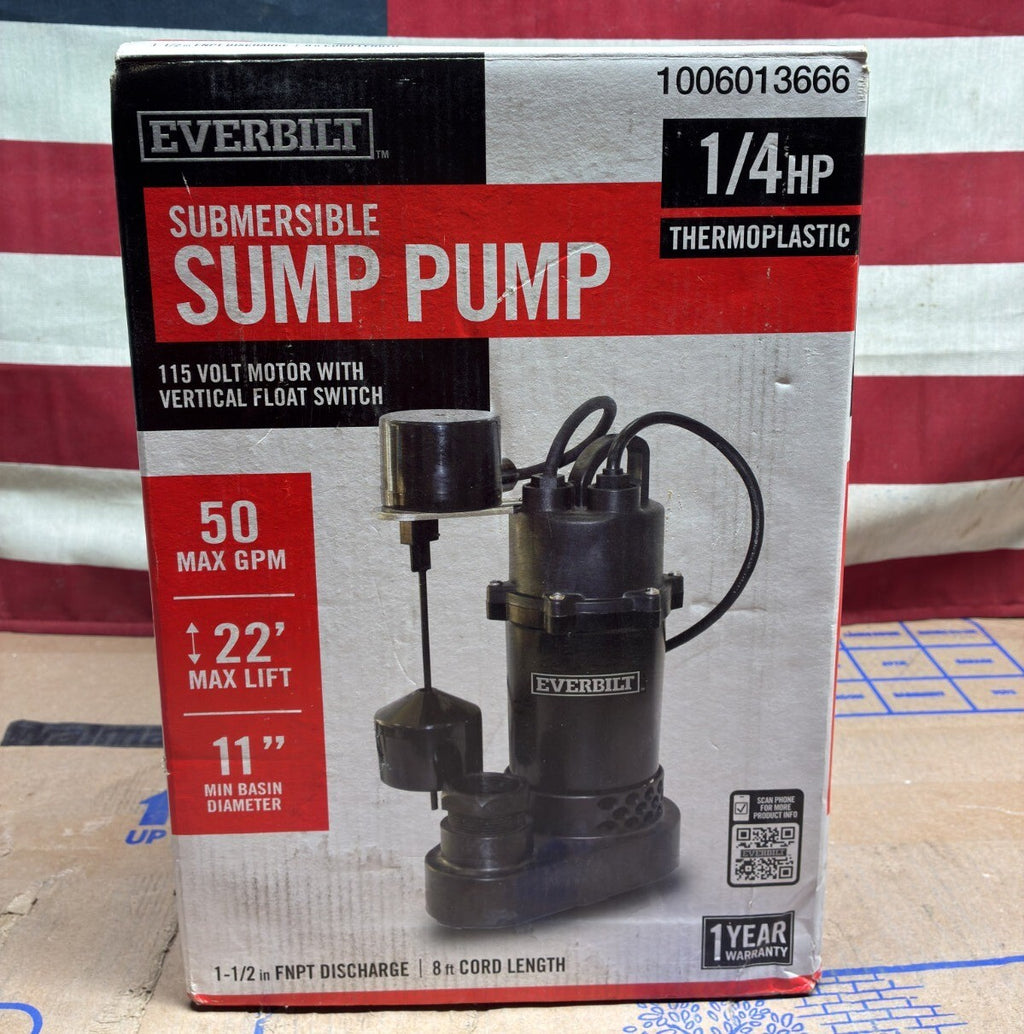 Everbilt HDSP25V 1/4 HP Aluminum Submersible Sump Pump Vertical Switch Open Box