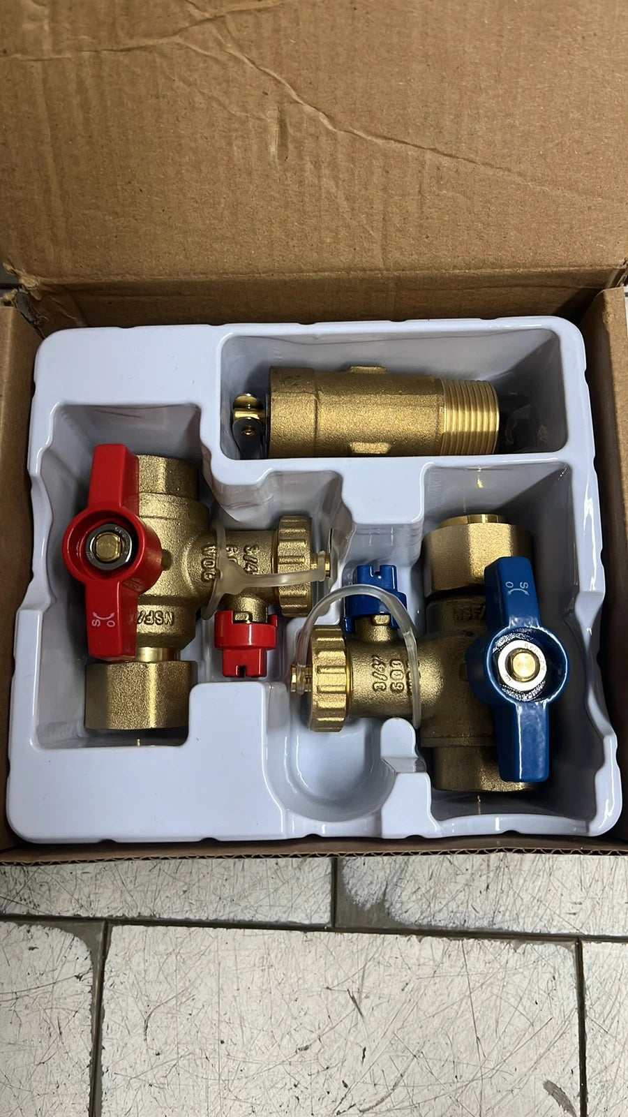 Rheem RTG20326 Brass Service Valve Kit 3/4" FIP Union x FIP, tankless OB