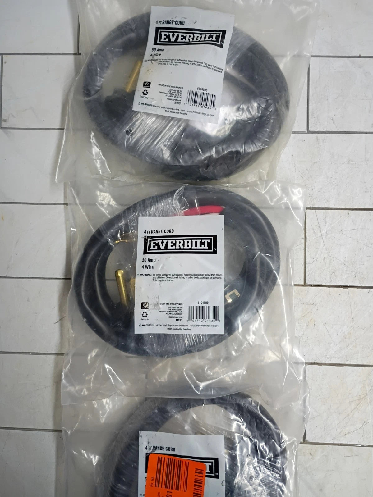 3pk Everbilt Electric 4ft 50 Amp 4 Wire Range Cord 61245HD New