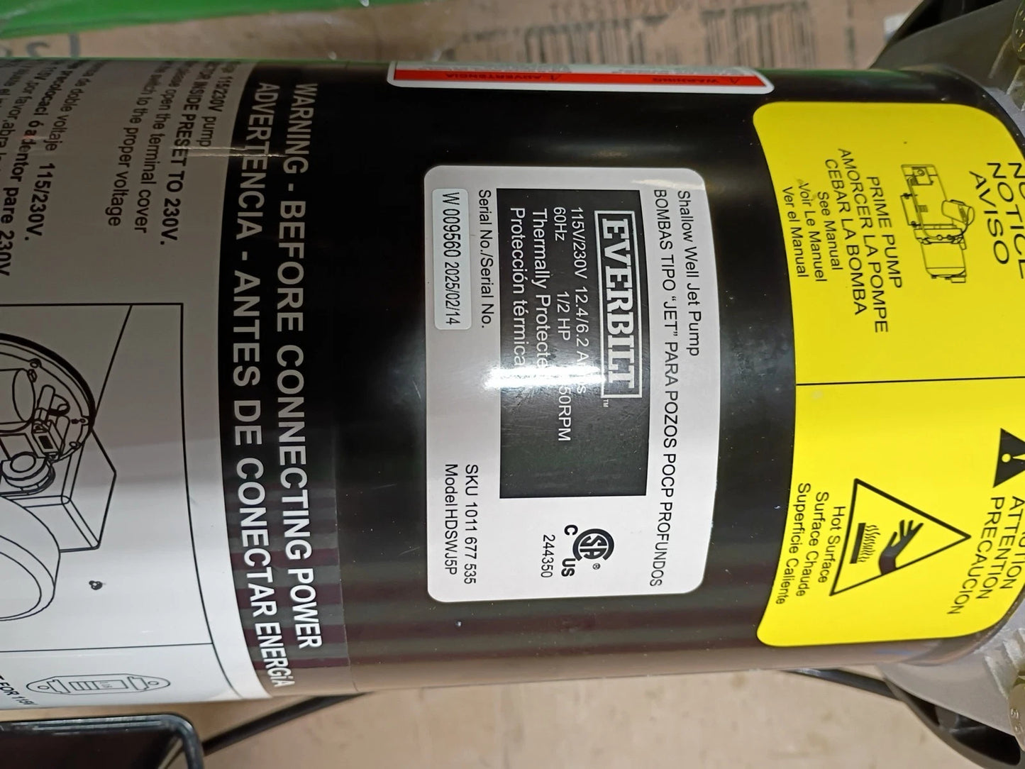 Everbilt HDSWJ5P 1/2 HP Shallow Well Jet Pump, 11.5 GPM, 64 PSI *FOR PARTS*