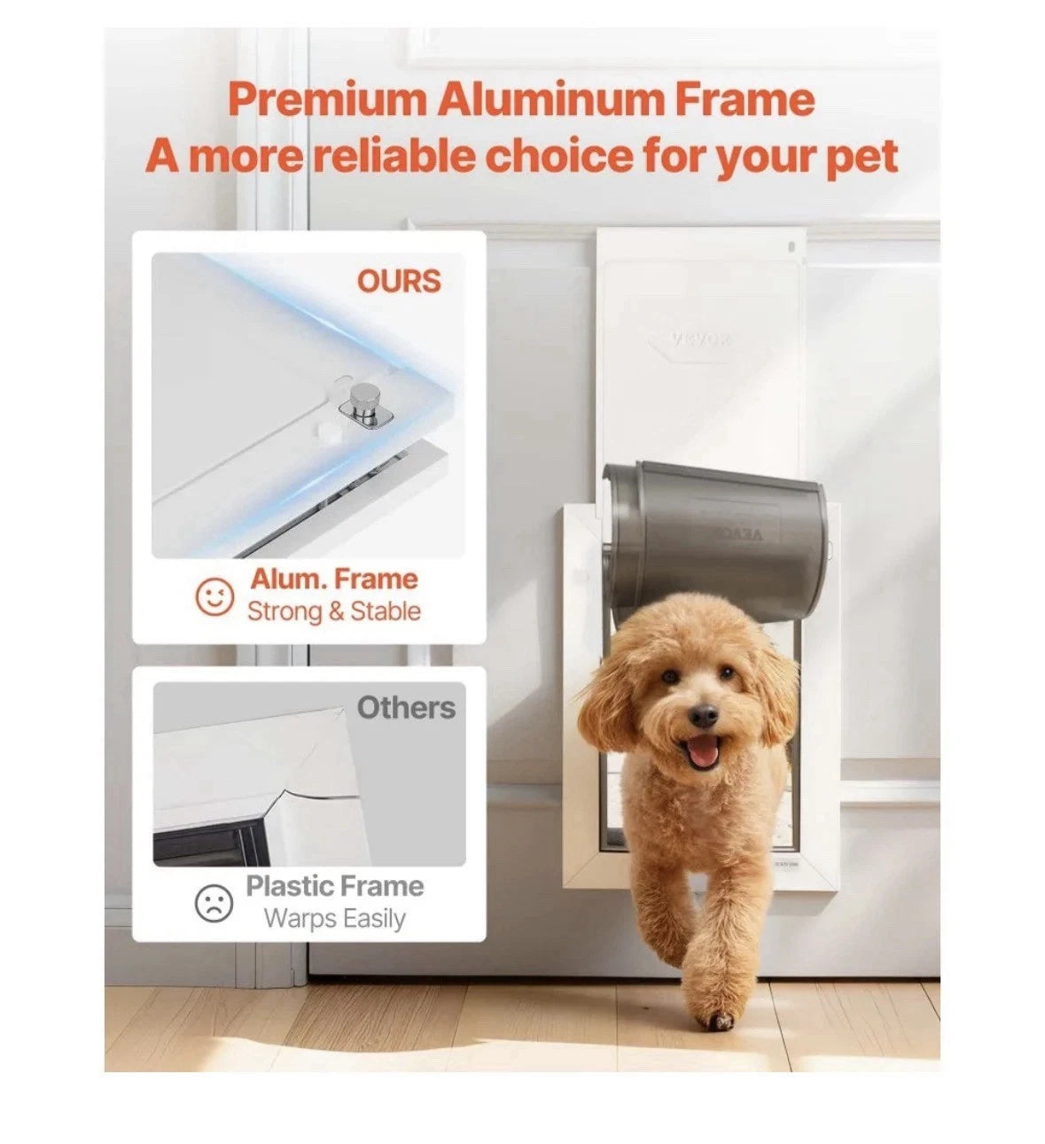 VEVOR M Pet Door, 8.25" x 12.25" Aluminum Frame W/ Lock and Flap System Open Box