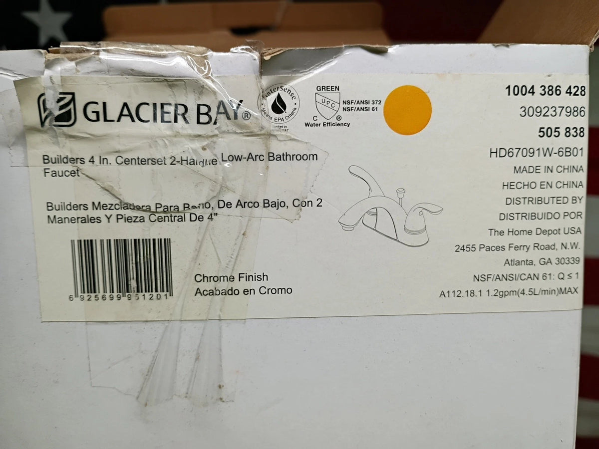 Glacier Bay 505 838, Builders 8" Wide Spread Bath Faucet Chrome Open Box,