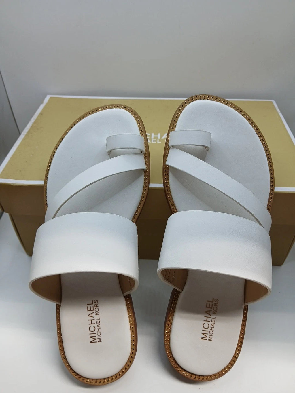 Michael Kors Selah Leather Slide Sandal White( 5M)