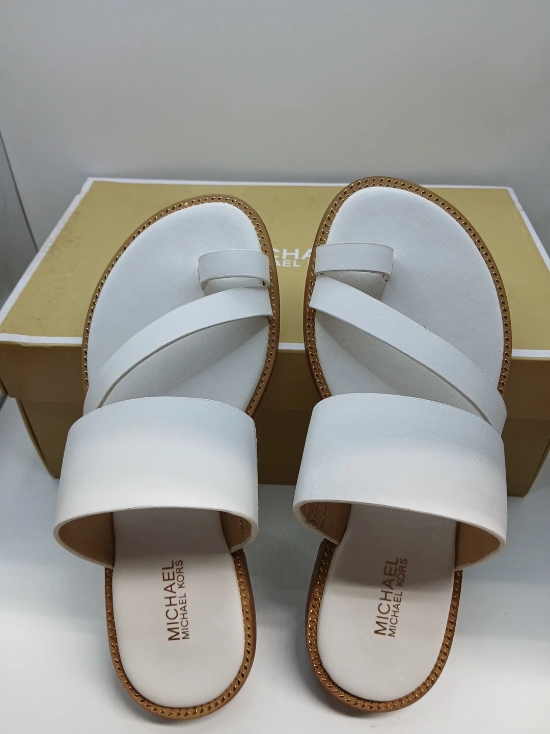 Michael Kors Selah Leather Slide Sandal White( 5M)