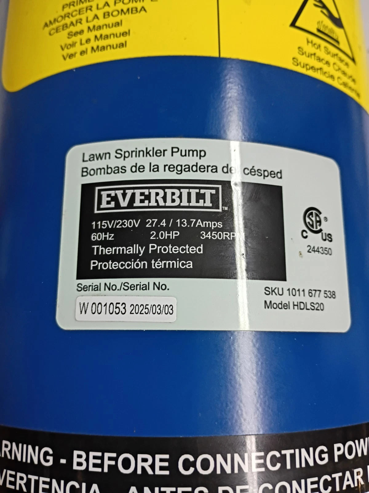 Everbilt Professional Irrigation Pump Cast Iron 2 HP Dual Voltage, HDLS20 PARTS