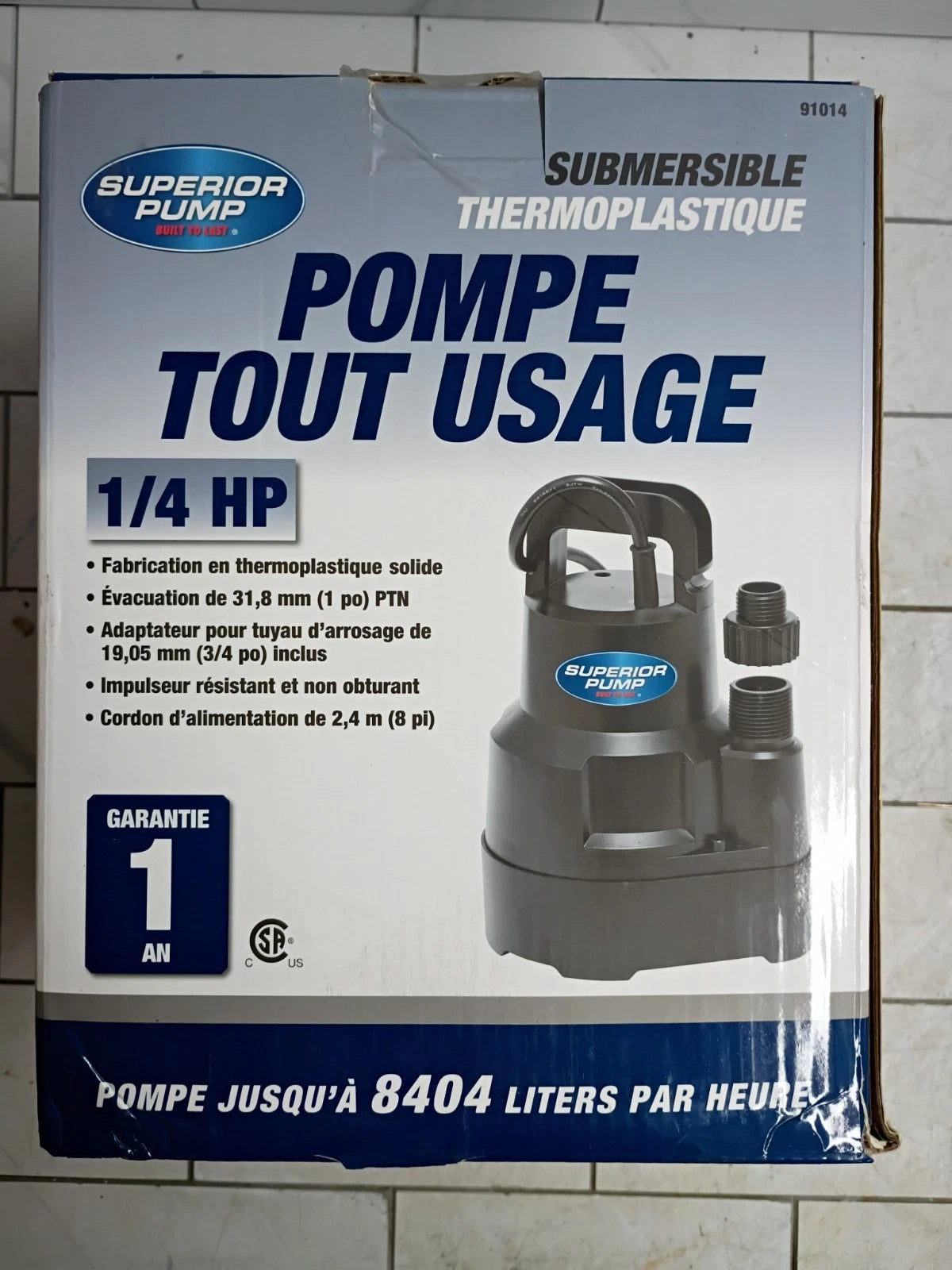 Superior Pump 91014 1/4 HP High Flow Thermoplastic Utility Pump, Black Open Box