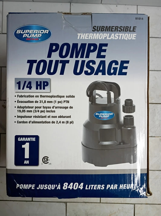 Superior Pump 91014 1/4 HP High Flow Thermoplastic Utility Pump, Black Open Box