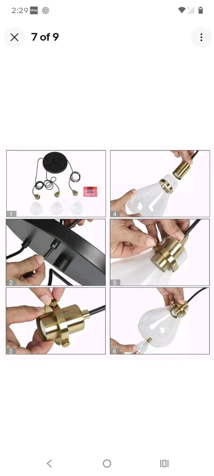 Black and Brass Chandelier 3-Light Ceiling Light Teardrop Glass Shades A04780 OB