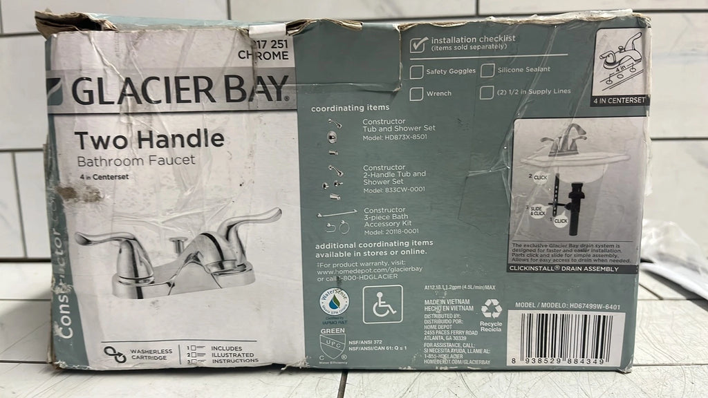 Glacier Bay Constructor 217 251 Bathroom Faucet in Polished Chrome OPEN BOX