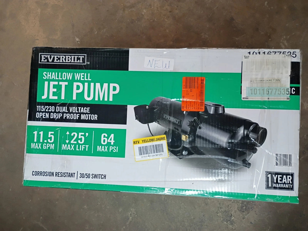 Everbilt HDSWH5P 1/2 HP Plastic Shallow Well Jet Pump New Open Box