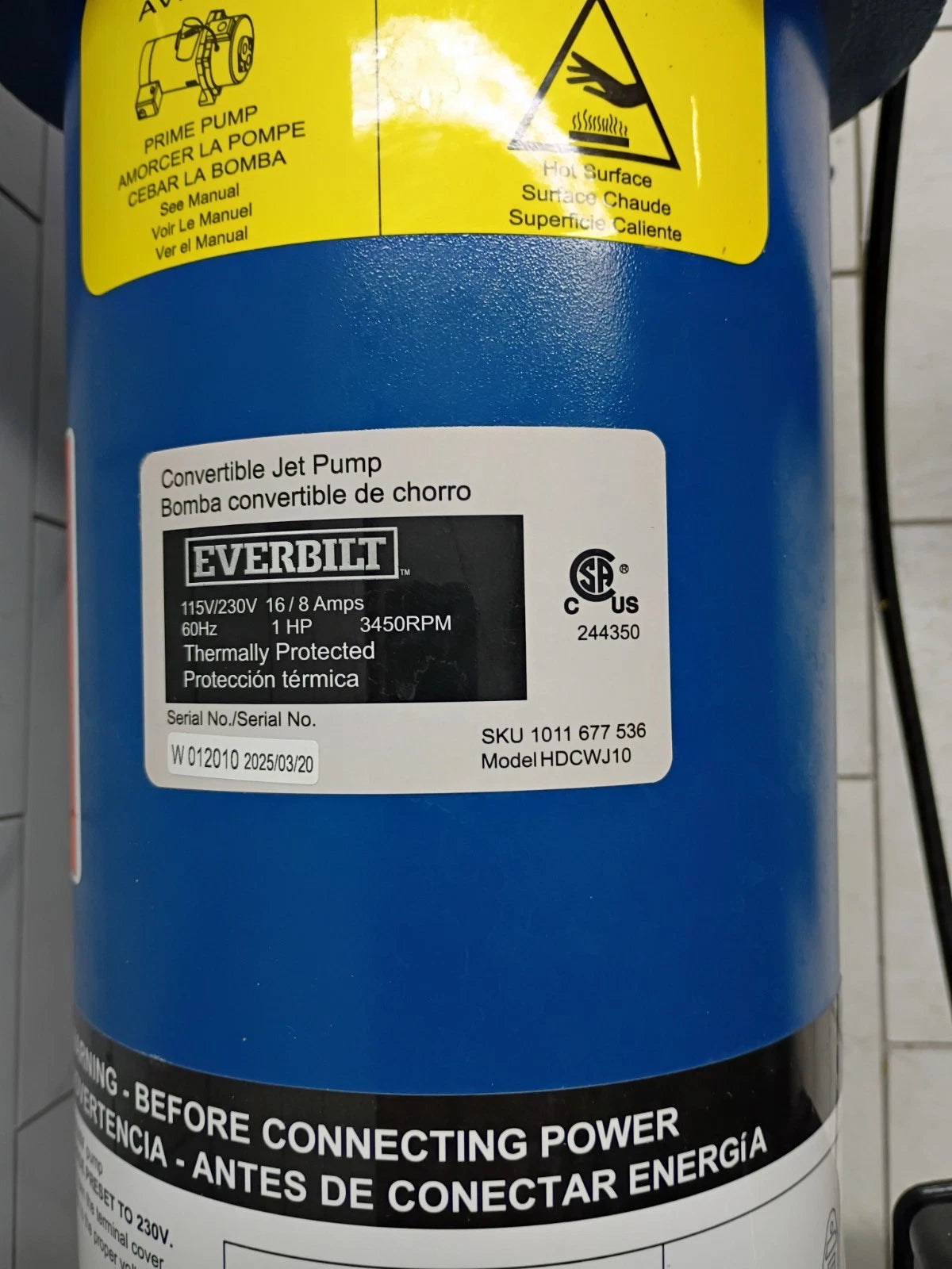 Everbilt 1 HP Professional Convertible Jet Pump. Read Description Used