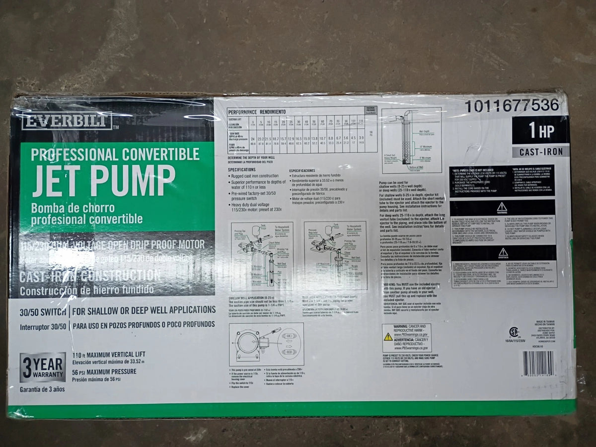 Everbilt HDCWJ10, 1 HP Professional Convertible Jet Pump PARTS ONLY