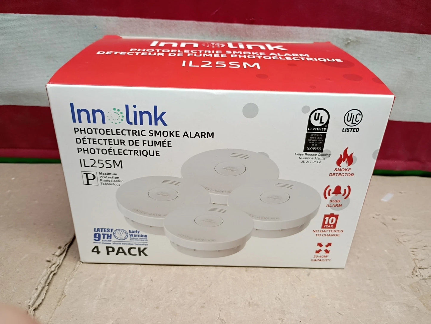 Inn Link IL25SM, Photoelectric Smoke Alarm 4-Pack w/ 10 Year Lithium Battery, OB