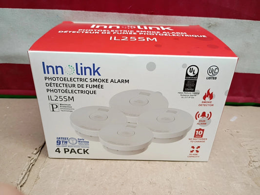 Inn Link IL25SM, Photoelectric Smoke Alarm 4-Pack w/ 10 Year Lithium Battery, OB