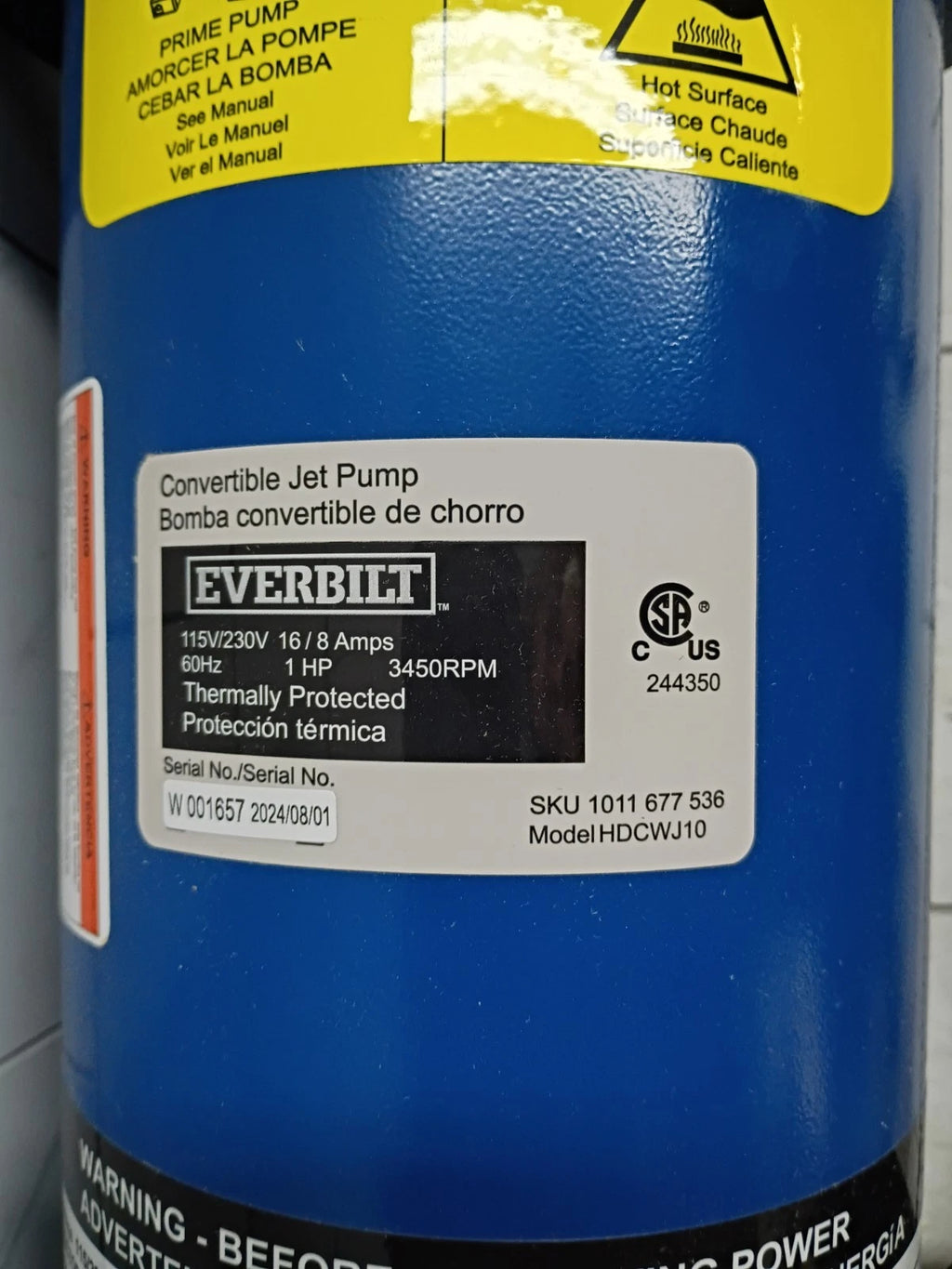 Everbilt 1 HP Professional Convertible Jet Pump. Read Description, Used
