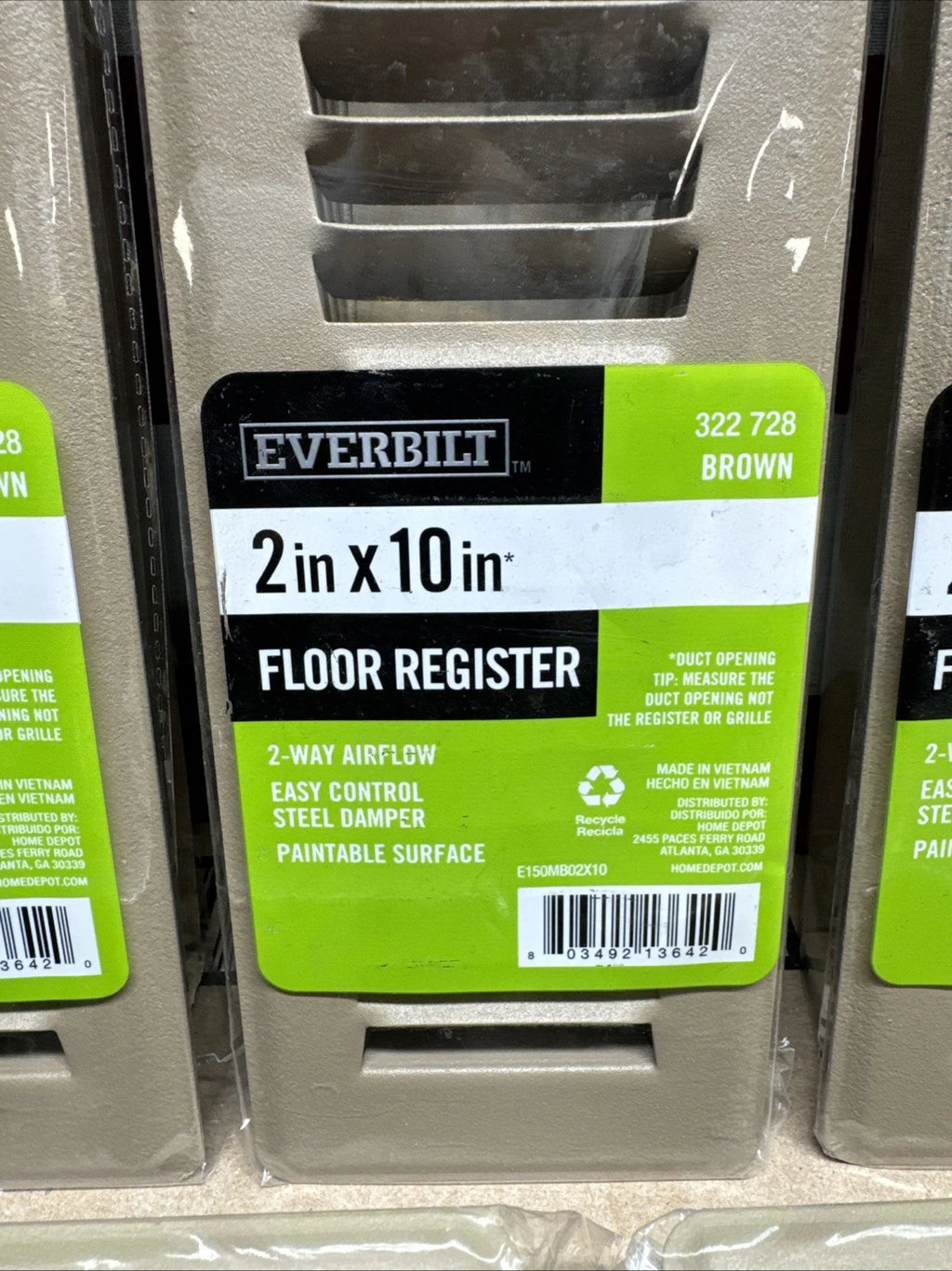 9PK Everbilt 2 in. x 10 in. 2-Way Floor Diffuser Floor Register, Brown w/ Damper