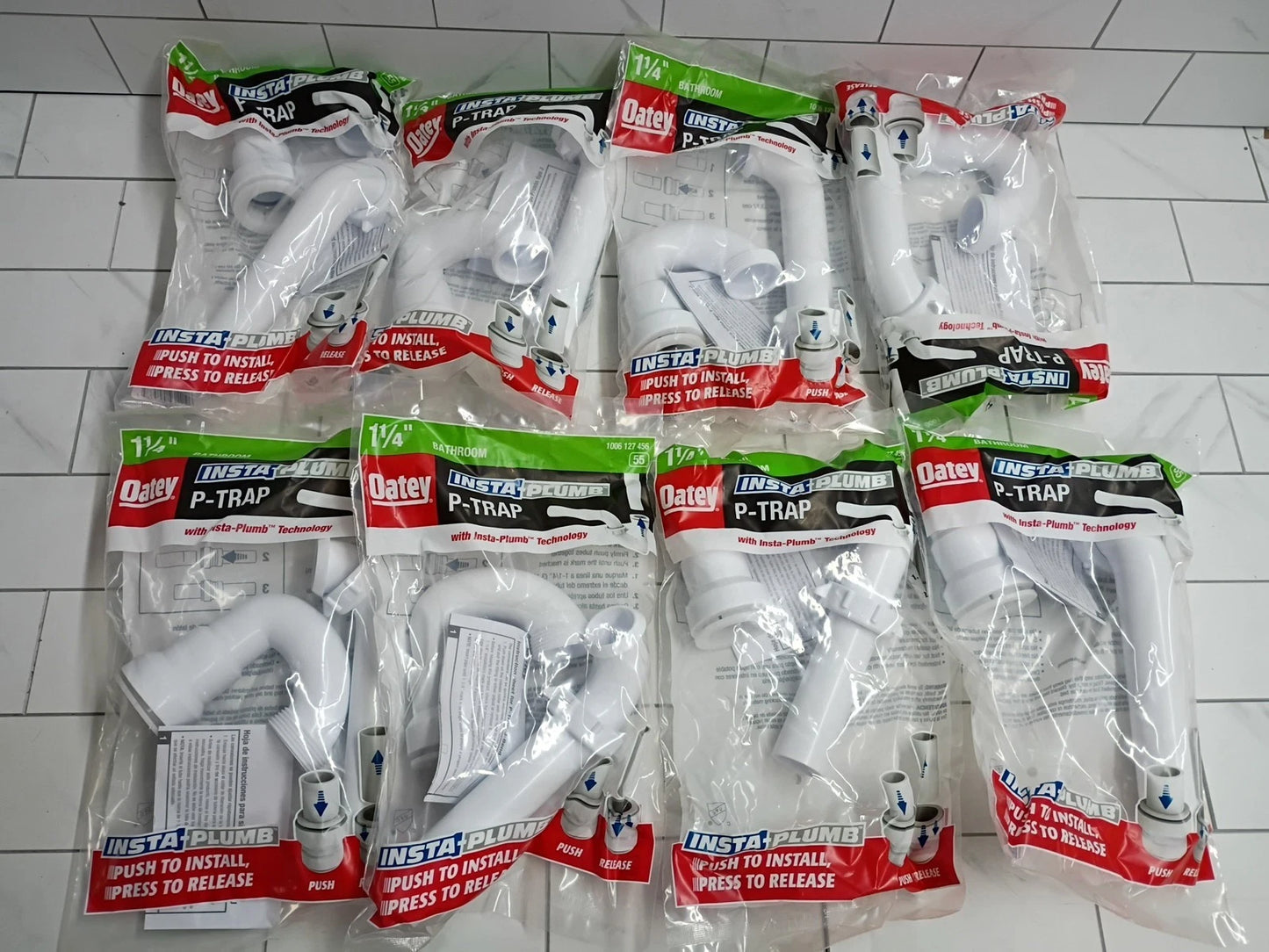 8pk Oatey 1-1/4" PVC P-Trap with Insta-Plumb Technology - HDC9681 New Open Box