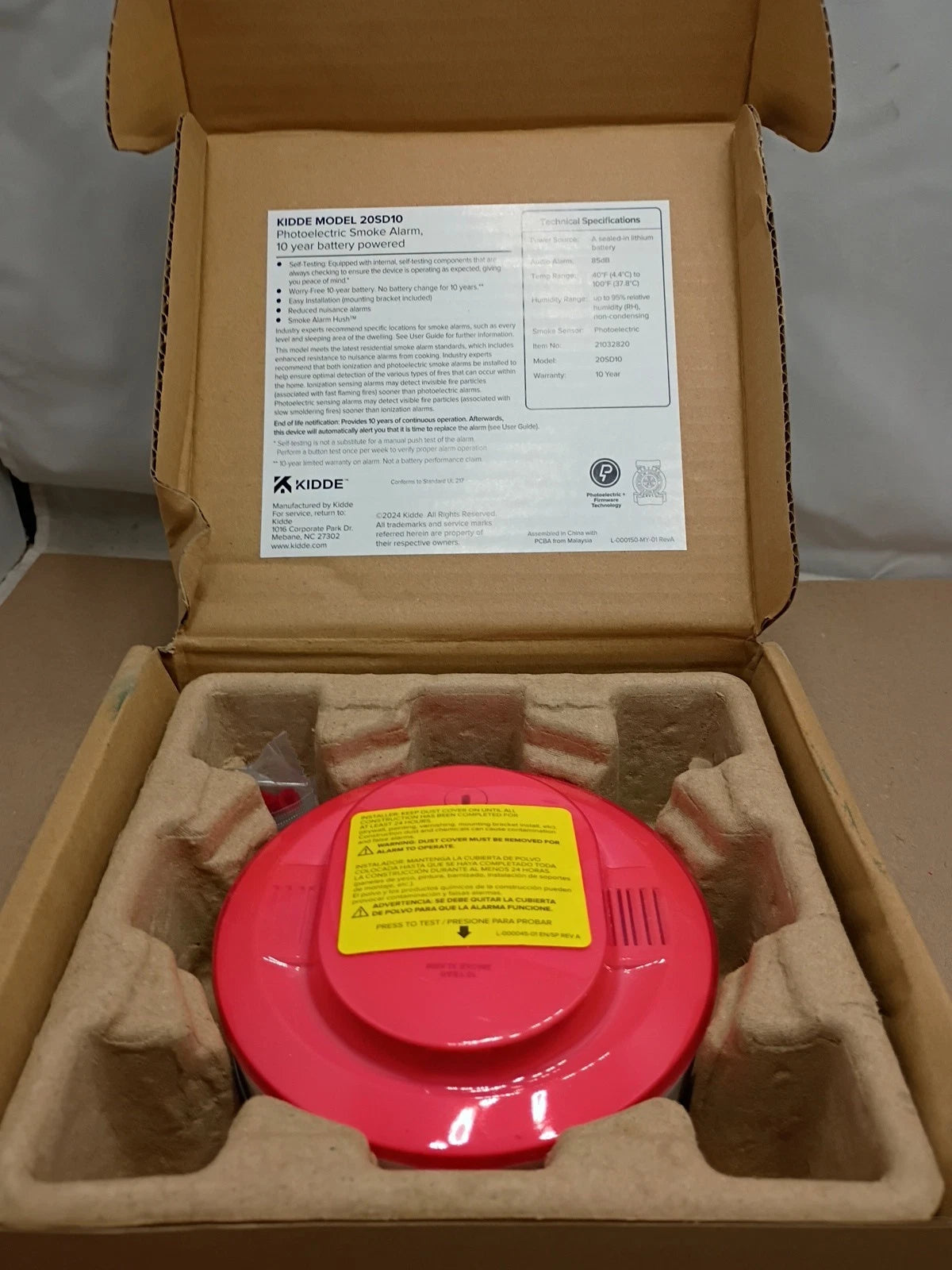 Kidde 20SD10 Smoke Alarm 10-Year Battery Photoelectric Detector White