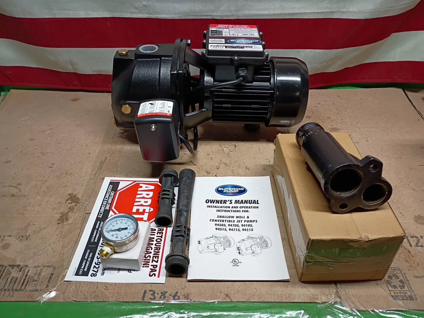 Superior Pump 94115 1HP Plastic Cast Iron Convertible Jet Pump Injector Kit USED
