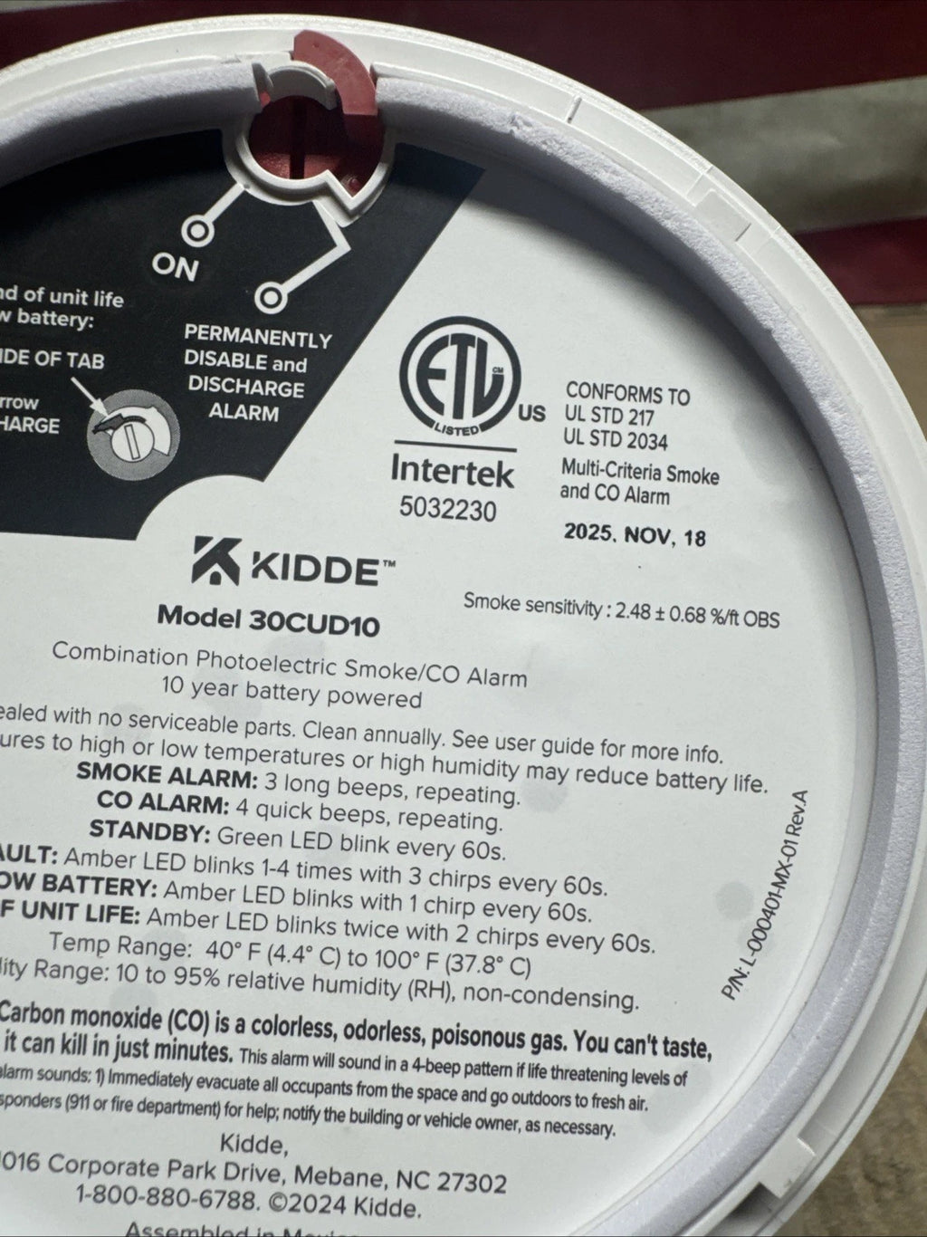 Kidde Smoke & Carbon Monoxide Detector 30CUD10, 10-Yr Battery