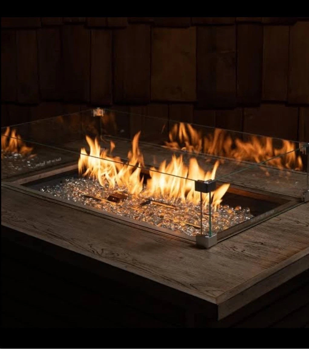 32.7”X7.1”X2.4” fire pit glass wind guard clear with aluminum connectors.