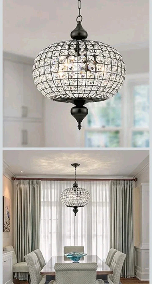 Allenglade 4-Light Unique Antique B-Black Globe Chandelier Crystal Accents OB