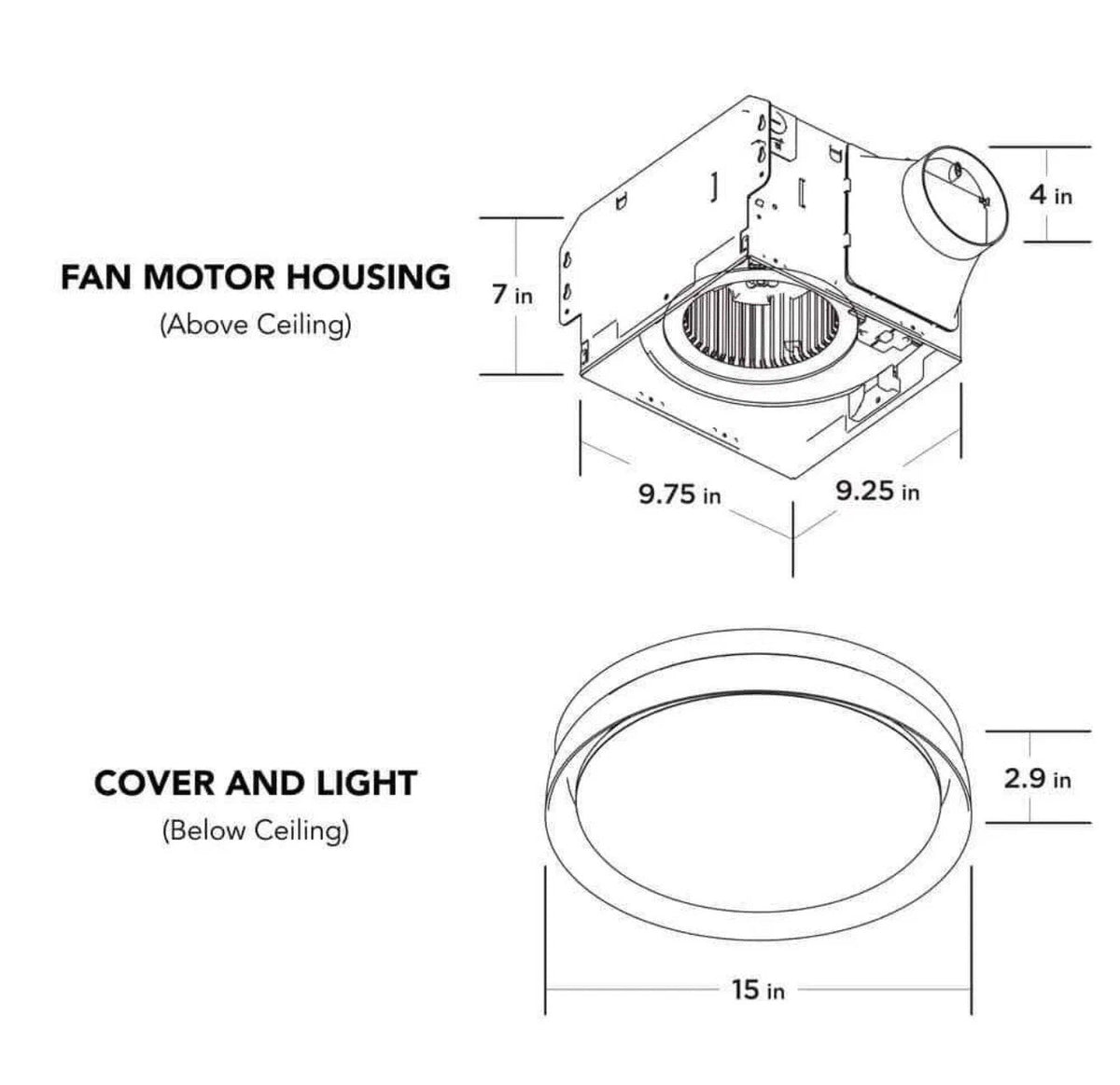 80/110 CFM Ceiling Mount Room Side Installation Round Bathroom Exhaust Fan w/LED