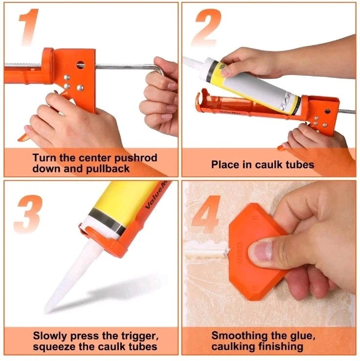 Caulk Gun and Caulk Scraper Kit, 10OZ Smooth Silicone Caulking Gun with Caulk OB