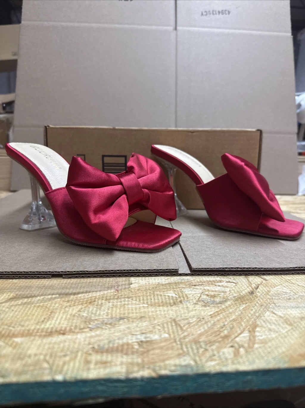 Liuruijia Women’s Size 7 bow high heels mules dress sandals slip on shoes