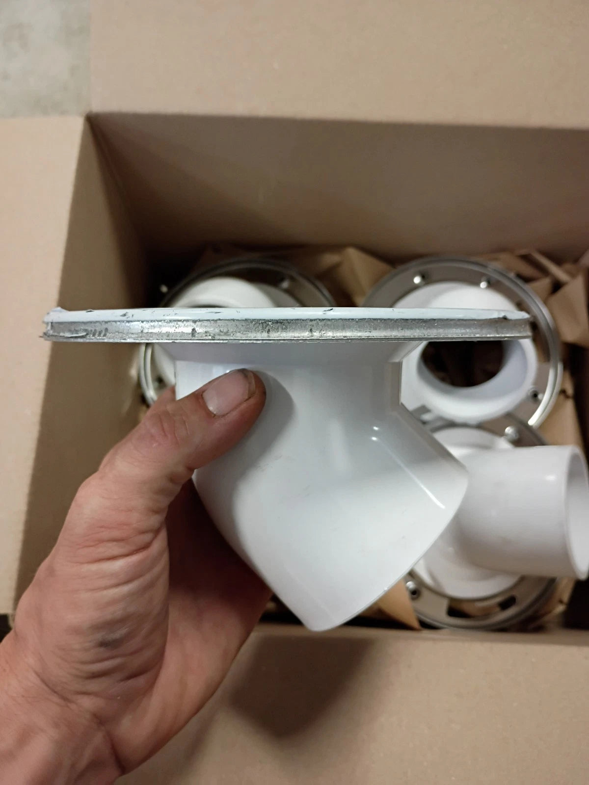 Lot of 4, Oatey Open Spigot Toilet Flange PVC 3" 45 Angle & Stainless Steel Ring