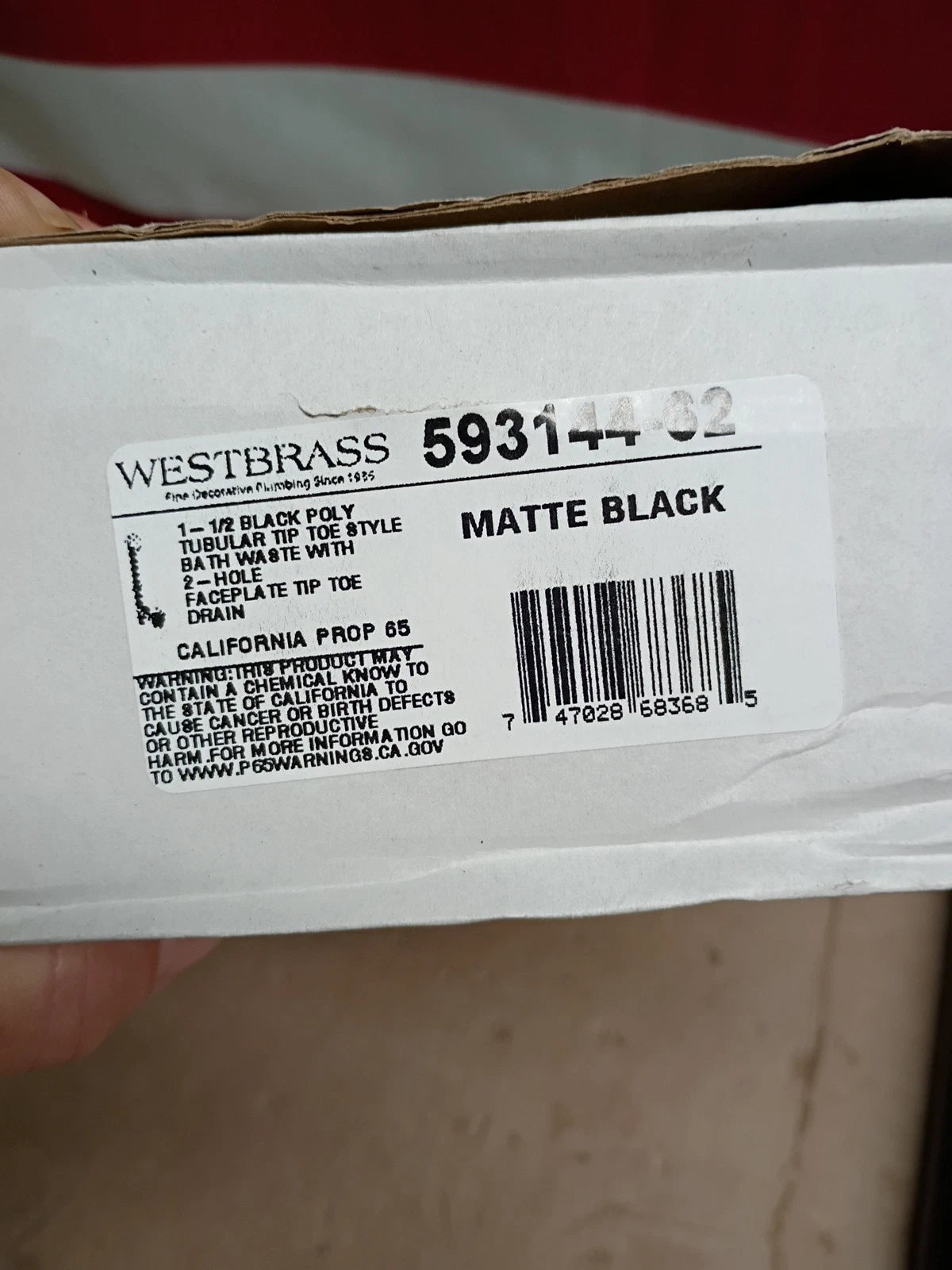 Westbrass 593144-62 Matte Black 1-1/2" Slip Joint Tip Toe Drain 2 Hole Overflow